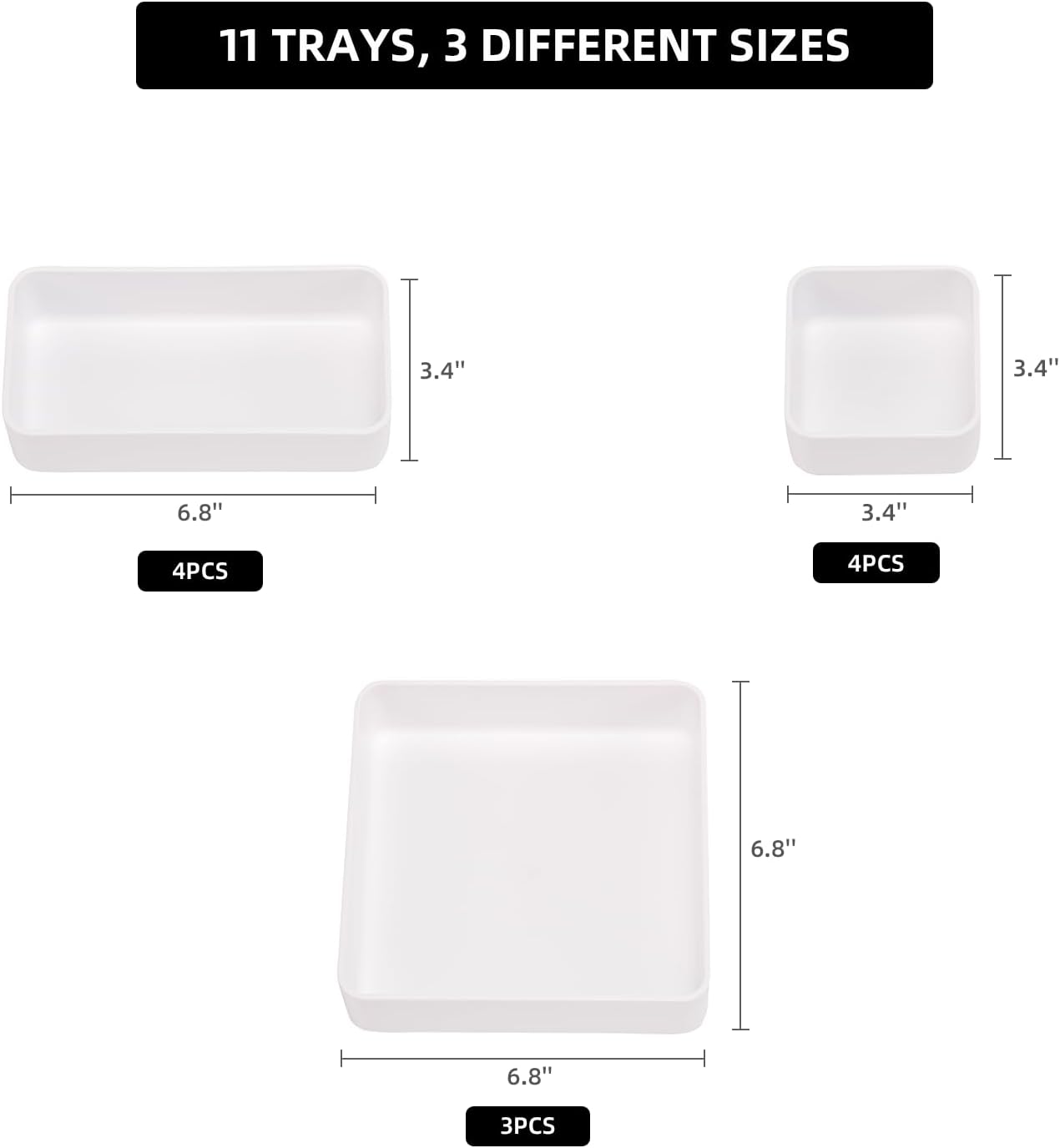 CHANCETSUI 11-Piece Stackable Drawer Organizer Set, Multi-size Desk Drawer Organizer Trays Vanity Storage Bins for Storing Makeup, Stationery, Utensils in Bathroom Dresser, Office and Kitchen