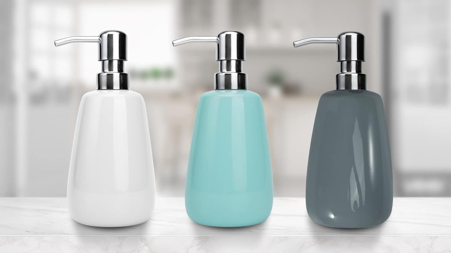 Hand Soap Dispenser Ceramics Bottles with Stainless Steel Pump Bathroom Empty Shampoo Bottles 10oz/300ml 2.76 inches Tall and 1.18 inches Wide