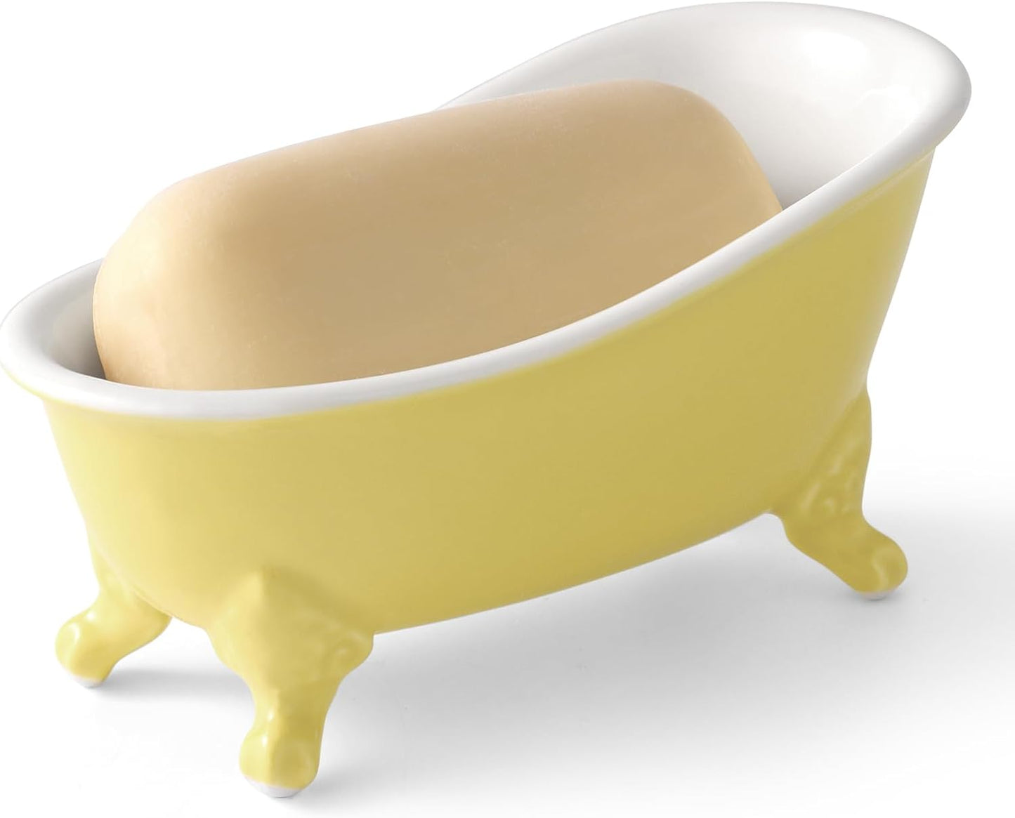 6.1" Vintage Ceramic Mini Decorative Clawfoot Bathtub Bar Soap Dish, Kitchen Sponge Holder and Shower Tray for Bathroom, 1 Pack (Yellow)