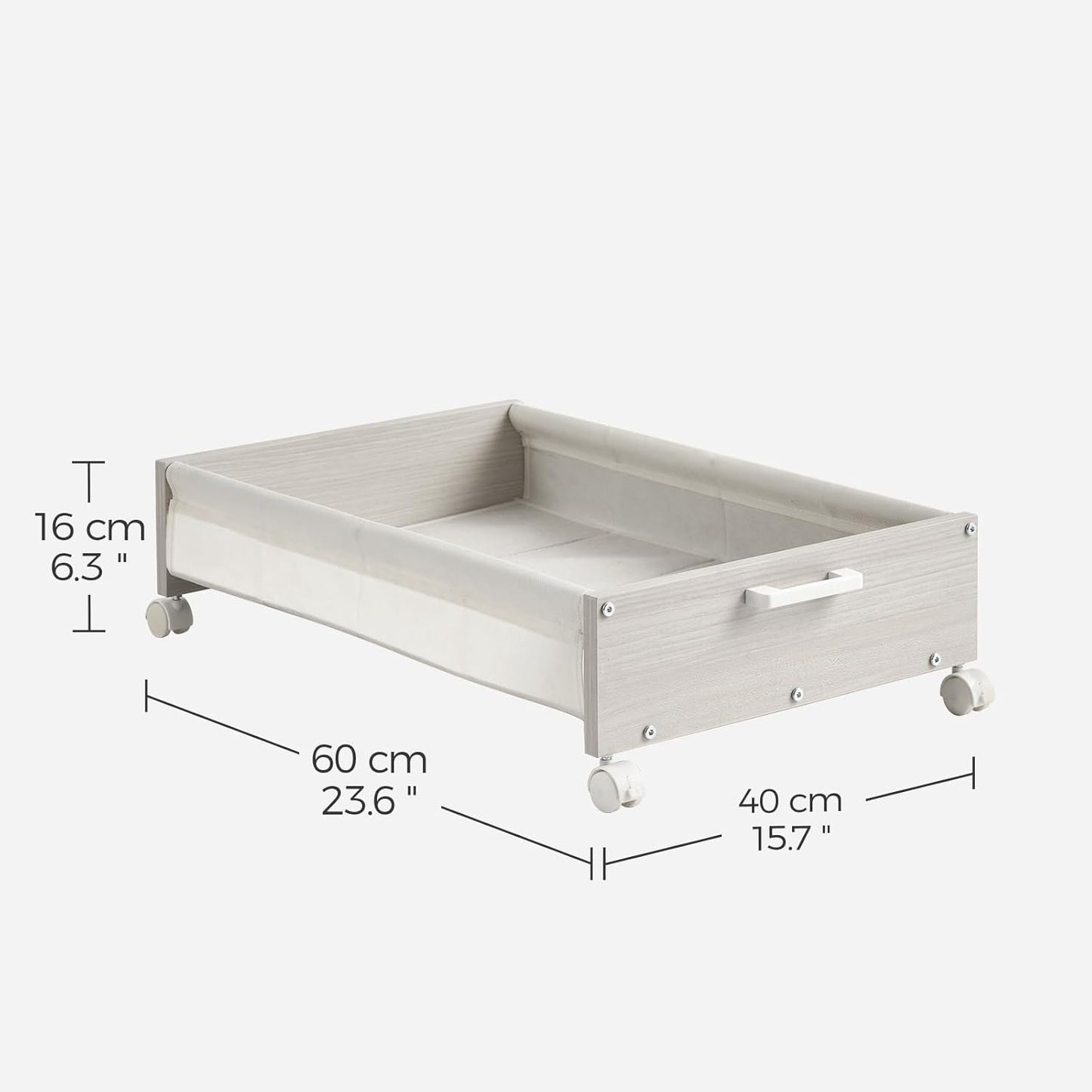 Under Bed Storage with Wheels, Wooden Under Bed Drawers On Wheels, Rolling Under Bed Shoe Storage, Space Saving,White,50L