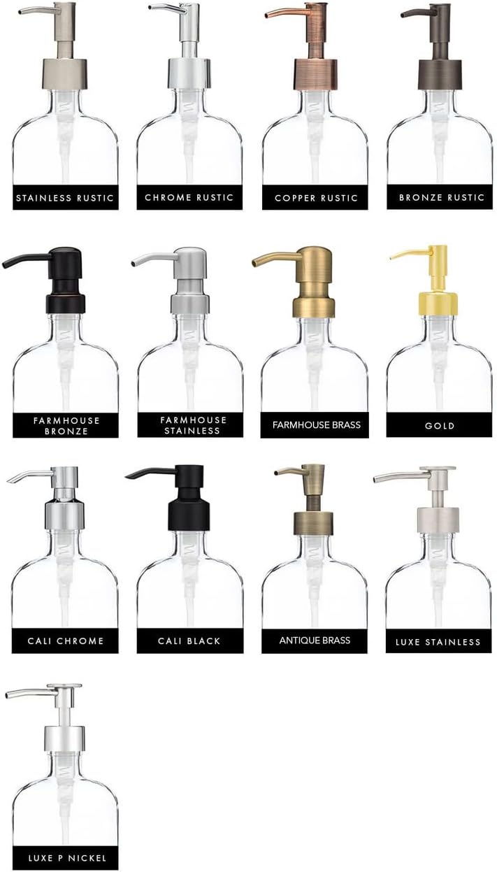 Rail19 Frosted Milk + Honey Glass Soap Dispenser | Vintage-Inspired Modern Refillable Soap & Lotion Pump Bottle for Bathroom Vanity Countertop and Kitchen, 12oz (Antique Brass)