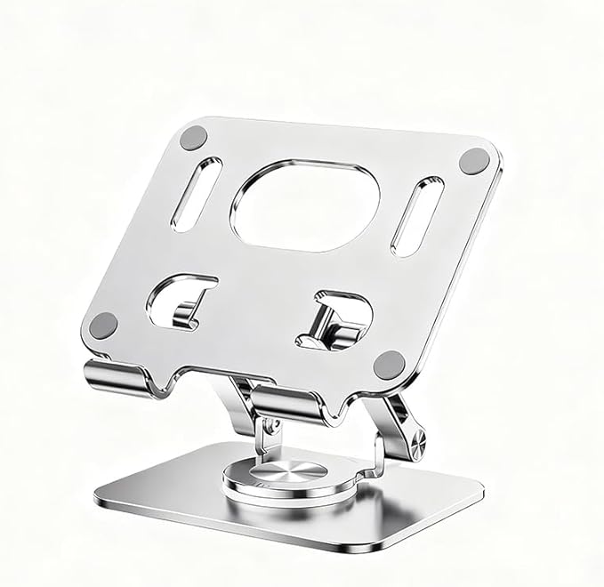 Saker 360° Rotating Laptop Stand, Aluminum Alloy Adjustable Height Ergonomic Computer Riser, Foldable Portable Desktop Stand with Cooling Design for 10-17 inch MacBook (Grey)