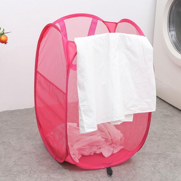 Foldable Mesh Popup Laundry Hamper,Laundry Basket Easy to Open and Fold for Dorm,Travel, College Dorms, and More (2 pink)