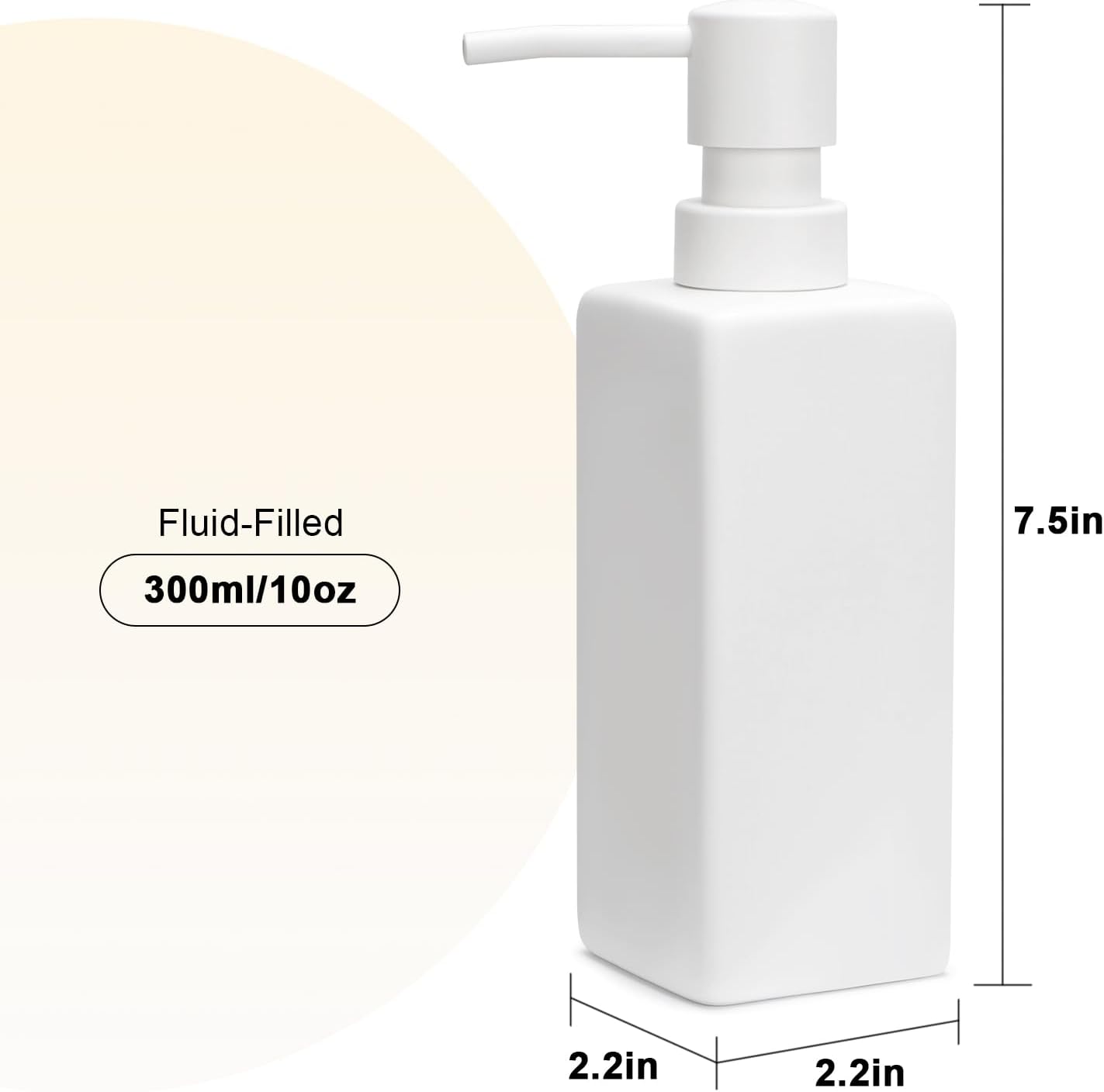 Ceramic White Soap Dispenser with Rust-Proof Plastic Pump for Bathroom 10oz Liquid Hand Soap Dispenser for Kitchen
