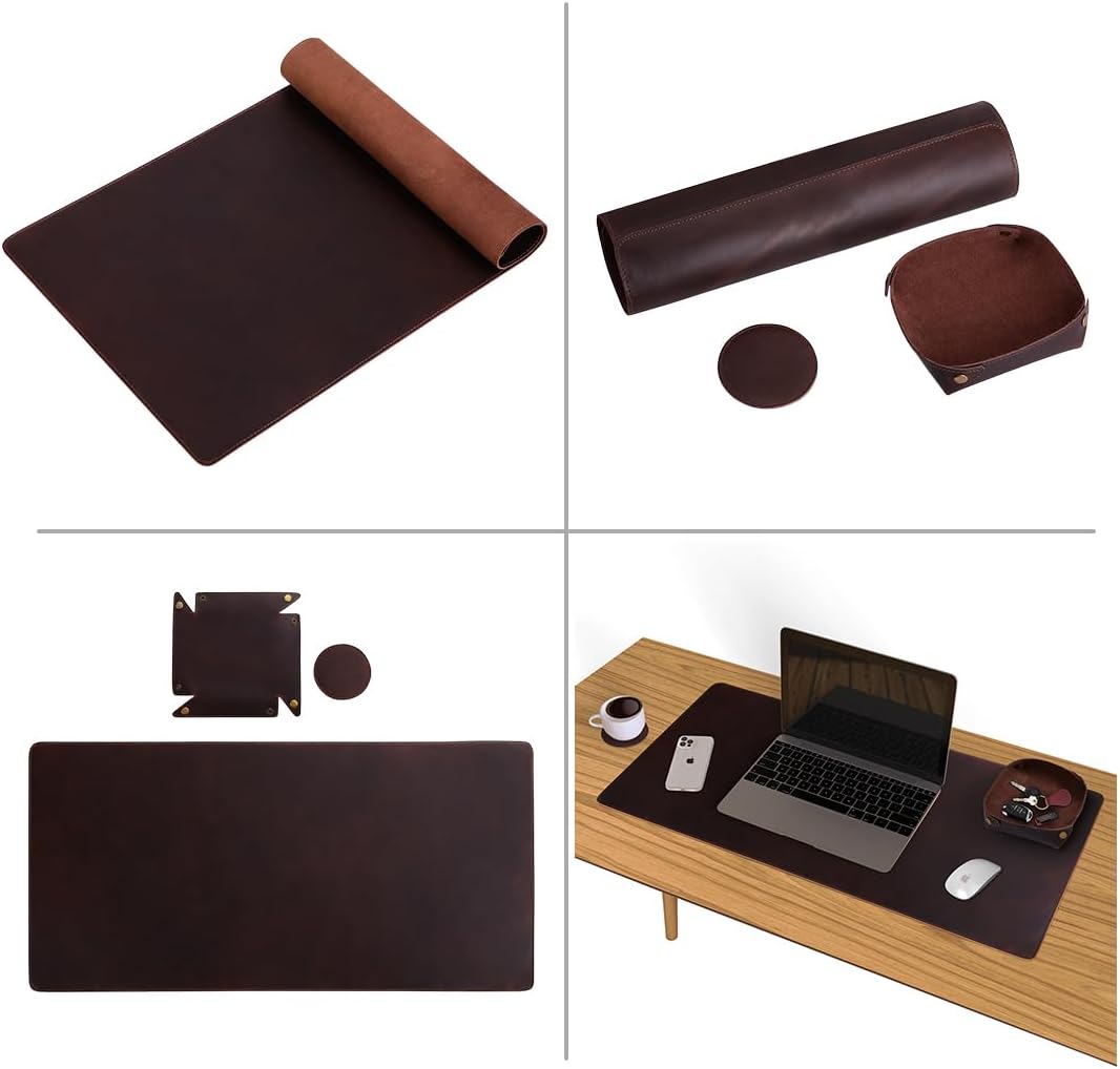 ELIZO Genuine Leather Desk Pad Leather Desk Mat (Hickory, 31x15.6 Single Layer)