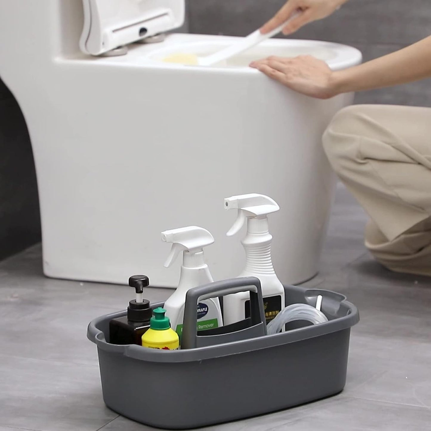 JiatuA Large Cleaning Supplies Caddy Portable Shower Basket Supply Organizer with Handle Plastic Bucket Tool Storage for Bathroom, Bedroom, Kitchen, College Dorm, Garden, Dark Gray