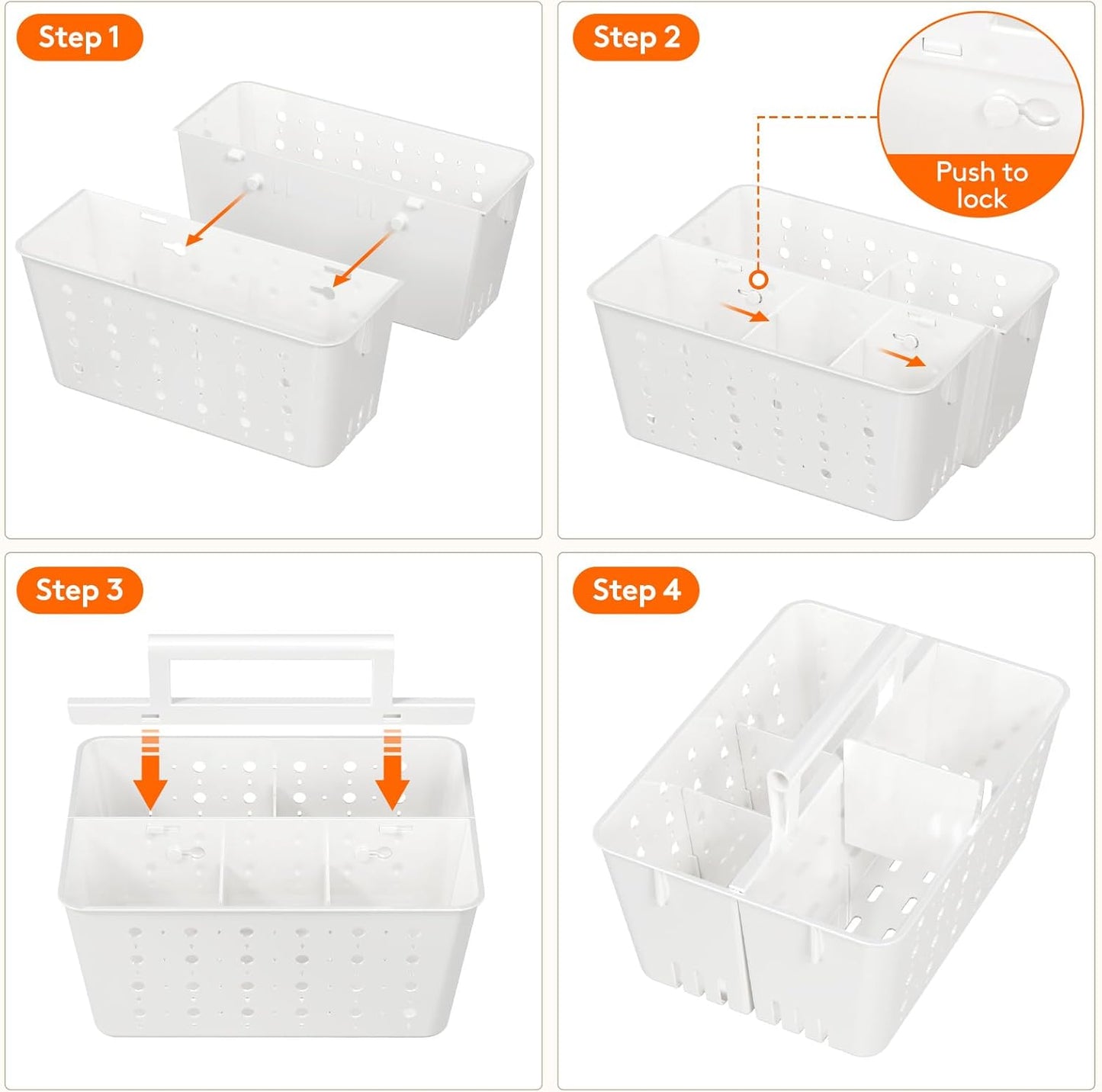 Lifewit Portable Shower Caddy with Handle, 2 Pcs Plastic Shower Caddy Dorm with Holes, Clean Organizer Basket for Bathroom, College, Dorm Room Essentials, White