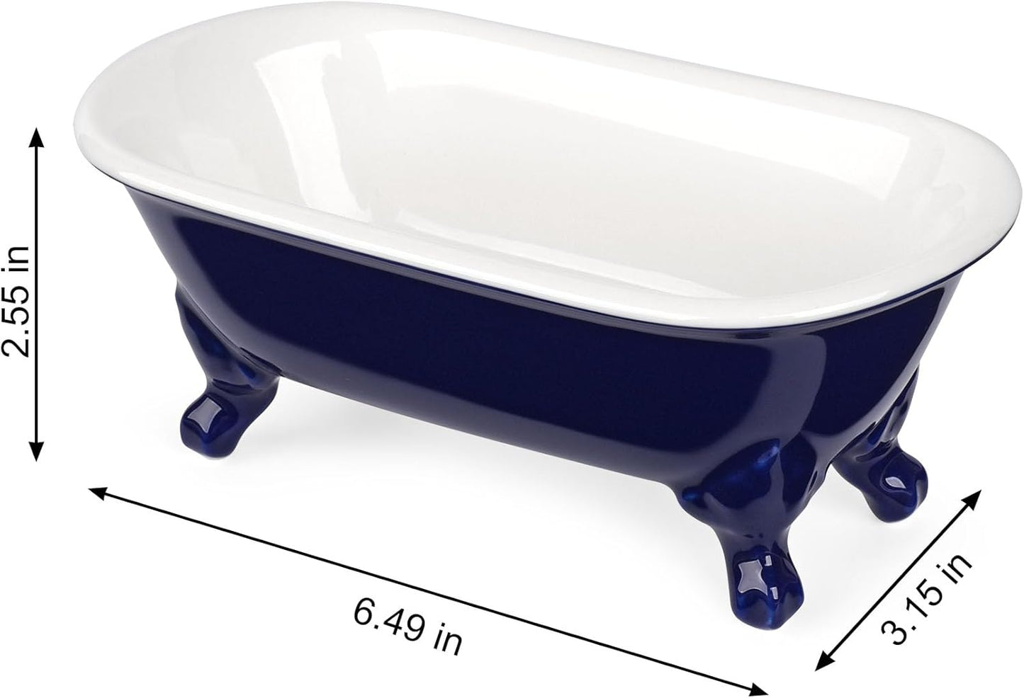 6.5" Ceramic Mini Decorative Clawfoot Bathtub Bar Soap Dish, Kitchen Sponge Holder and Shower Tray for Bathroom, 1 Pack(Navy Blue)