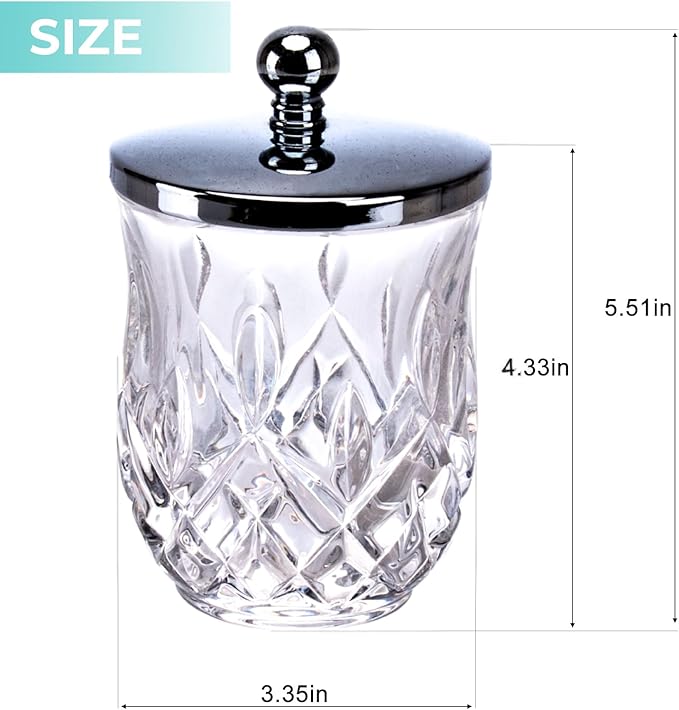 Qtip Holder,10 Oz Clear Glass Apothecary Jars with Silver Lids for Bathroom Organization & Desk Storage,Thick Glass Apothecary Jars for Q-Tips,Cotton Rounds, Jewelry,Candy,Round