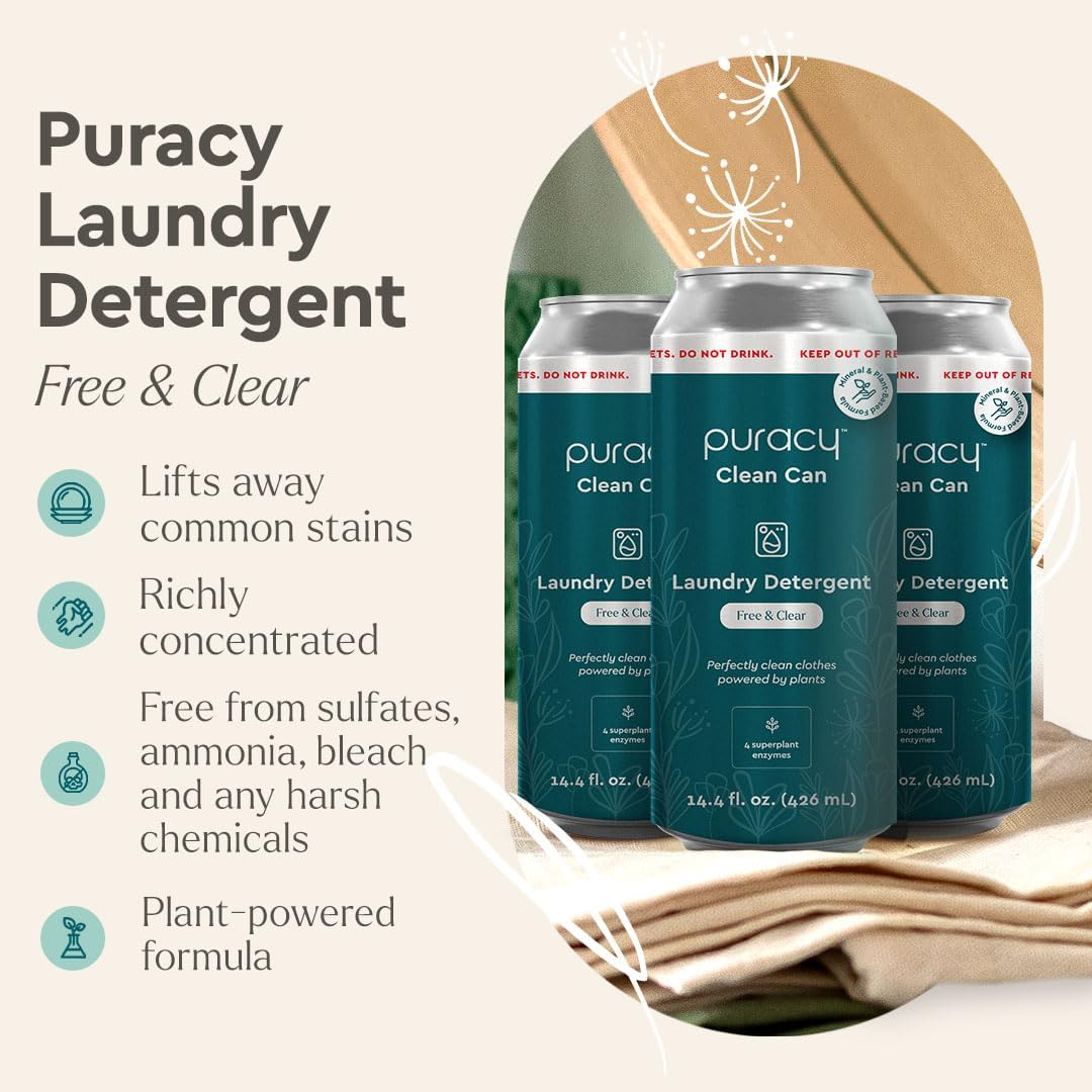 Puracy Liquid Laundry Detergent Clean Can Refill - Enzyme-Powered Liquid Laundry Detergent Concentrate, Natural Laundry Detergent Seen on TikTok, Non-Toxic (Free & Clear, 14.4 fl)