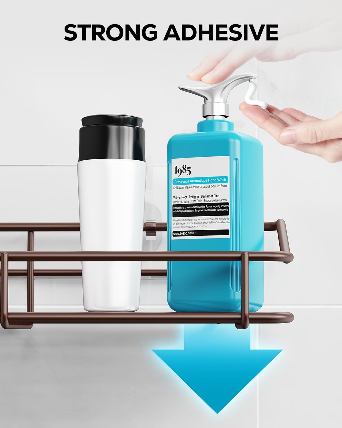 Nieifi Shower Caddy Shelf Storage Rack Adhesive Without Drilling Stainless Steel with Hooks for Washroom, Lavatory, Restroom, Toilet, Bathroom, Kitchen - 2 Pack Bronze