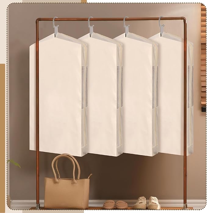 Aliceset 3 Pack Pure Cotton Garment Storage Bag for Hanging Clothes 24 x 40 Inch Breathable Garment Cover Canvas Suit Bags for Closet Storage Short Dresses Suits Gowns