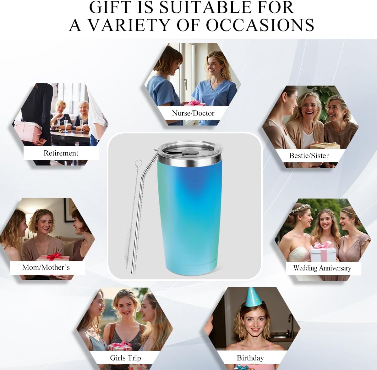 20 oz Insulated Tumbler, Tumbler with Lid Straw, Insulated Travel Coffee Mug Stainless Steel Cup for Cold Hot Drink Gift for Women Colleague Girls Christmas Birthday Friendship (Colorful Abstract)