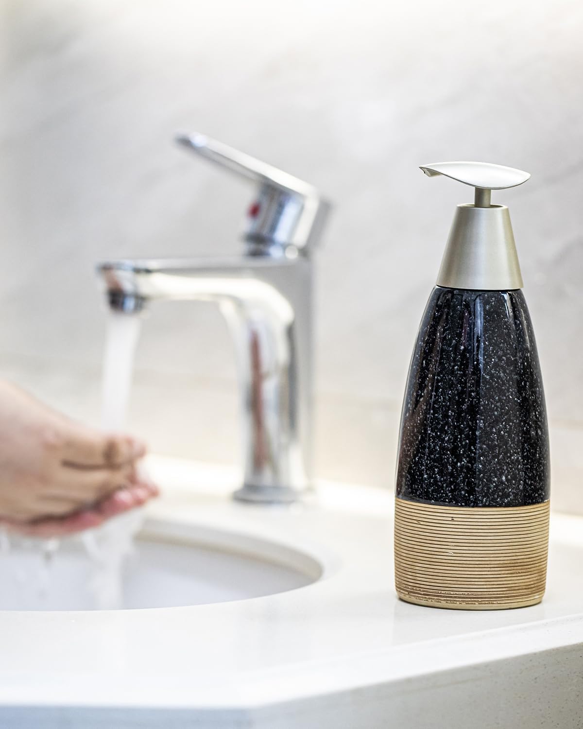 Ceramic Dish Soap Dispenser with 2 Pumps for Hand Soap, Shampoo, Lotion, Conditioner, 12 oz Refillable Soap Bottle with Silicone Funnel for Thanksgiving Chiristmas Bathroom & Kitchen, Black