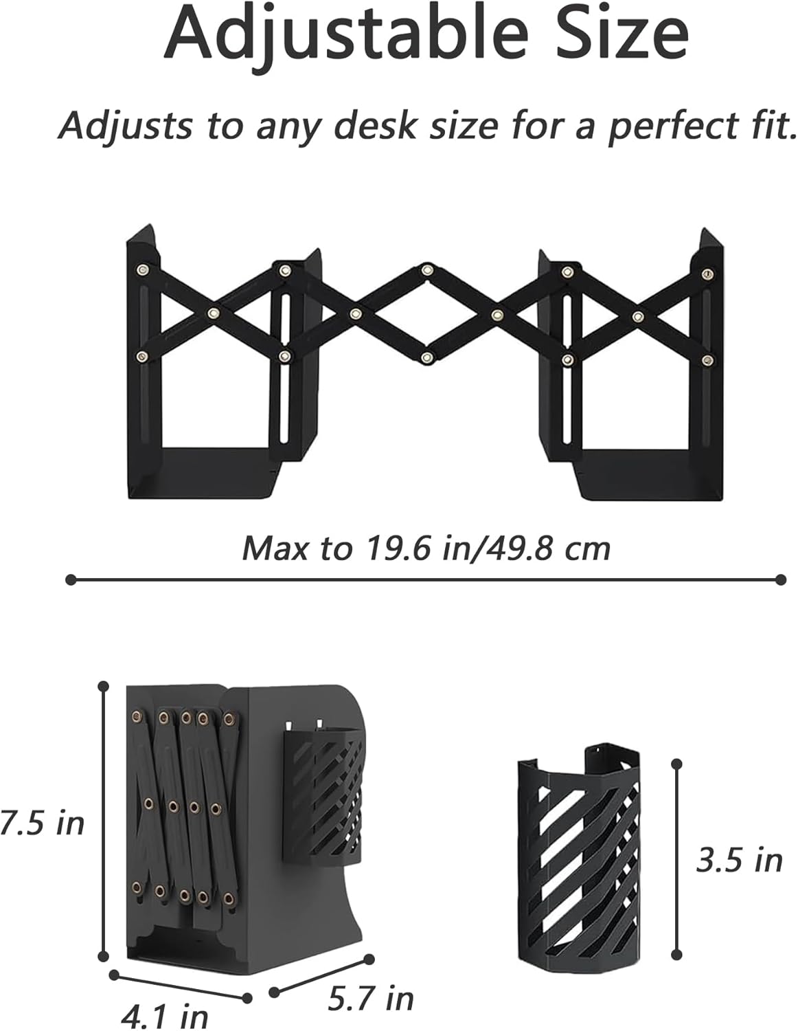 Kingsmile Book Ends, Adjustable Bookends for Shelves, Metal Bookends for Heavy Books, Book Stopper Organzier with Pen Holder for Desk, Kids Room, Office, Classroom, Library, Study Room.(Black)