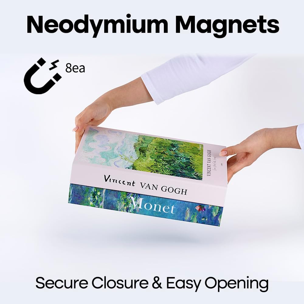 Book Shape Decorative Cable Management Box - Expandable Cable Organizer Box with Magnetic Closure for Home & Office (Gogh Monet, Large)