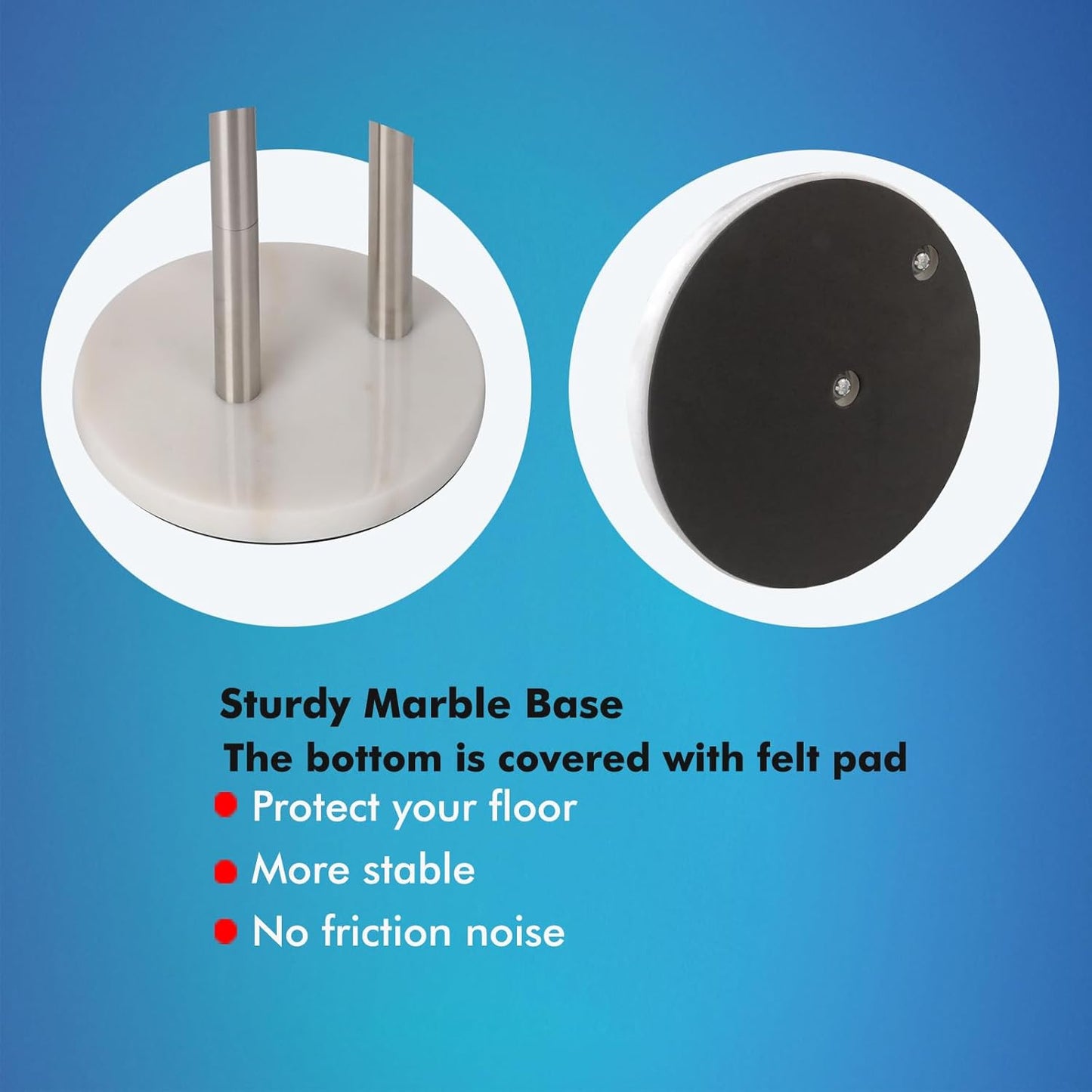 Noonext Toilet Paper Holder Stand with Shelf, Freestanding Toilet Paper Holder, Heavy Marble Base No Tipping Over (Brushed Nickel)