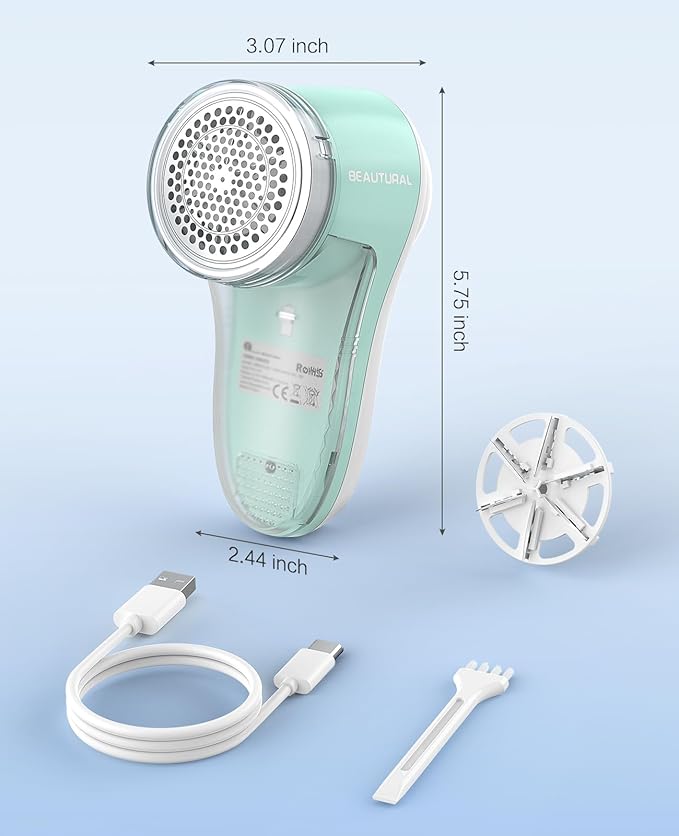 BEAUTURAL Fabric Shaver, Rechargeable Lint Remover for Clothes, Electric Lint Shaver with 6-Leaf Blades, Sweater Shavers to Fuzz, Lint Balls, Pillings, Bobbles for Clothes and Furniture
