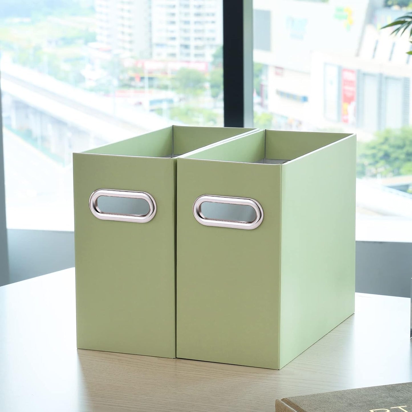 Oterri Cardboard File Organizer Box for Hanging File Folders Letter Size,File Box for Computer Desk,File Cabinet,Working Home,Office,Classroom (Green, Letter Size - 8 Packs)