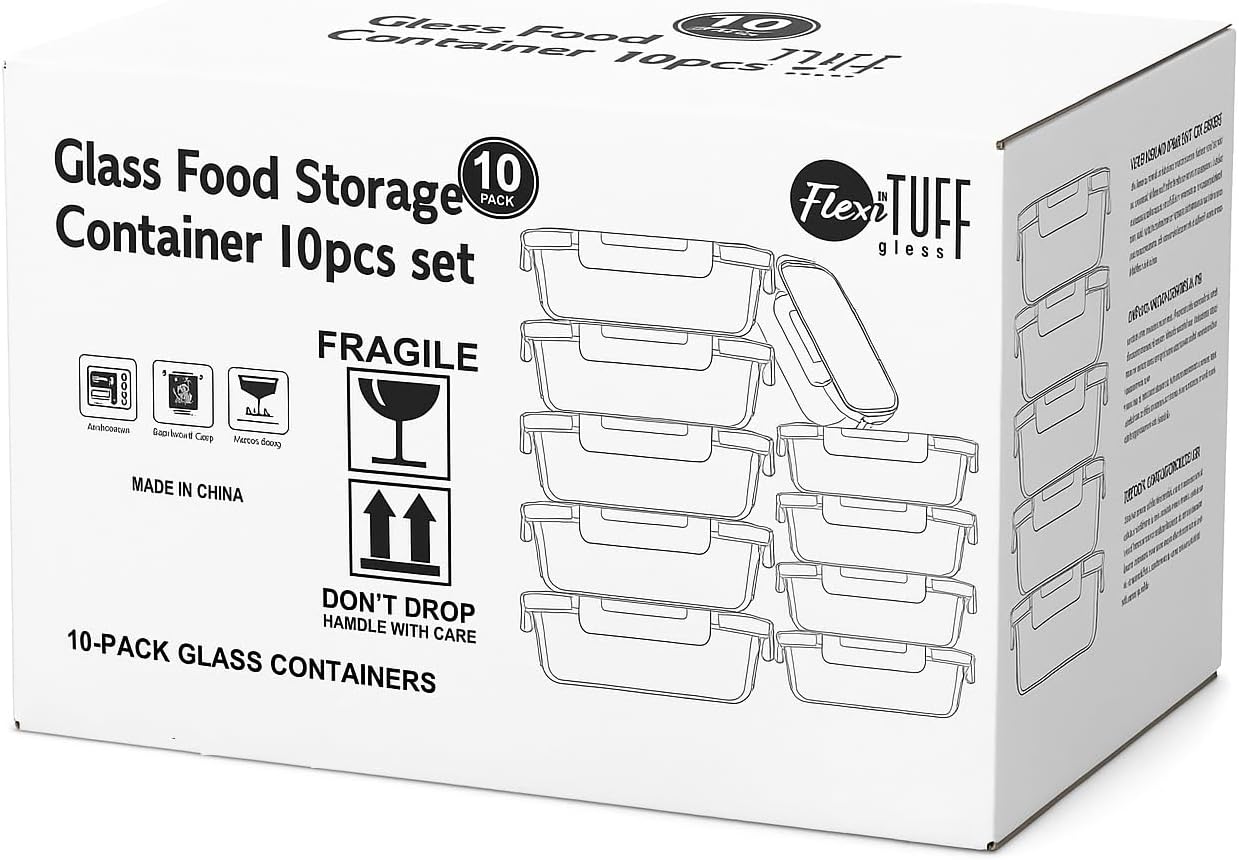 20pcs Set Food Storage Containers (10 Airtight & 10 Lids) |Lunch Containers | Meal Prep Containers | BPA Free, Leakproof Lids, Dishwasher, Microwave and Freezer Safe for Kitchen