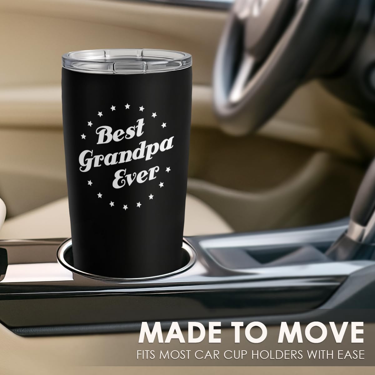 SANDJEST Tumbler Best Grandpa Ever Gift Set for Papa, Grandfather - 20oz Insulated Travel Mug - Great Christmas Father's Day, Birthday, Christmas Gifts (Black - Grandpa)
