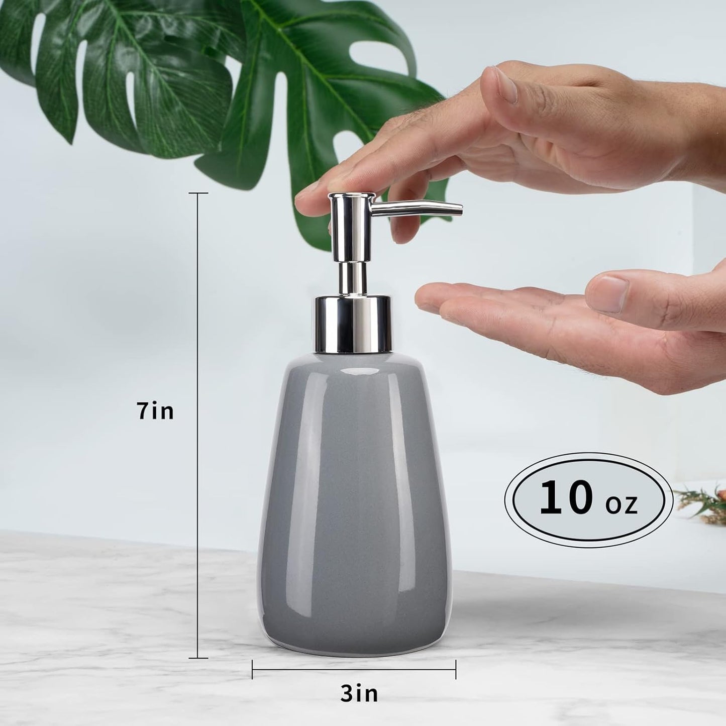Hand Soap Dispenser Ceramics Bottles with Elegant Pump Top Bathroom Empty Shampoo Bottles 10oz/300ml Gray