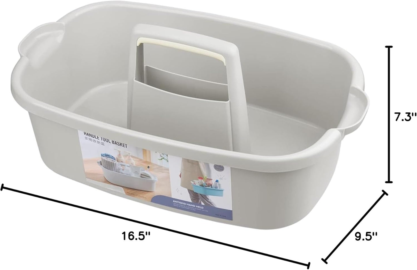 JiatuA Large Cleaning Supplies Caddy Portable Shower Basket Supply Organizer with Handle Plastic Bucket Tool Storage for Bathroom, Bedroom, Kitchen, College Dorm, Garden, Light Gray 2 Pack