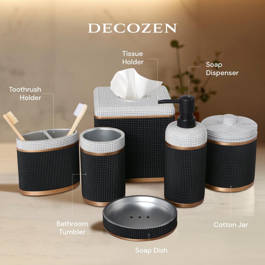 6-Piece Bathroom Accessories Set – Soap Dispenser, Toothbrush Holder, Tumbler, Soap Dish, Cotton Swab Jar & Toilet Brush – Modern Bathroom Decor Set (Seiler)