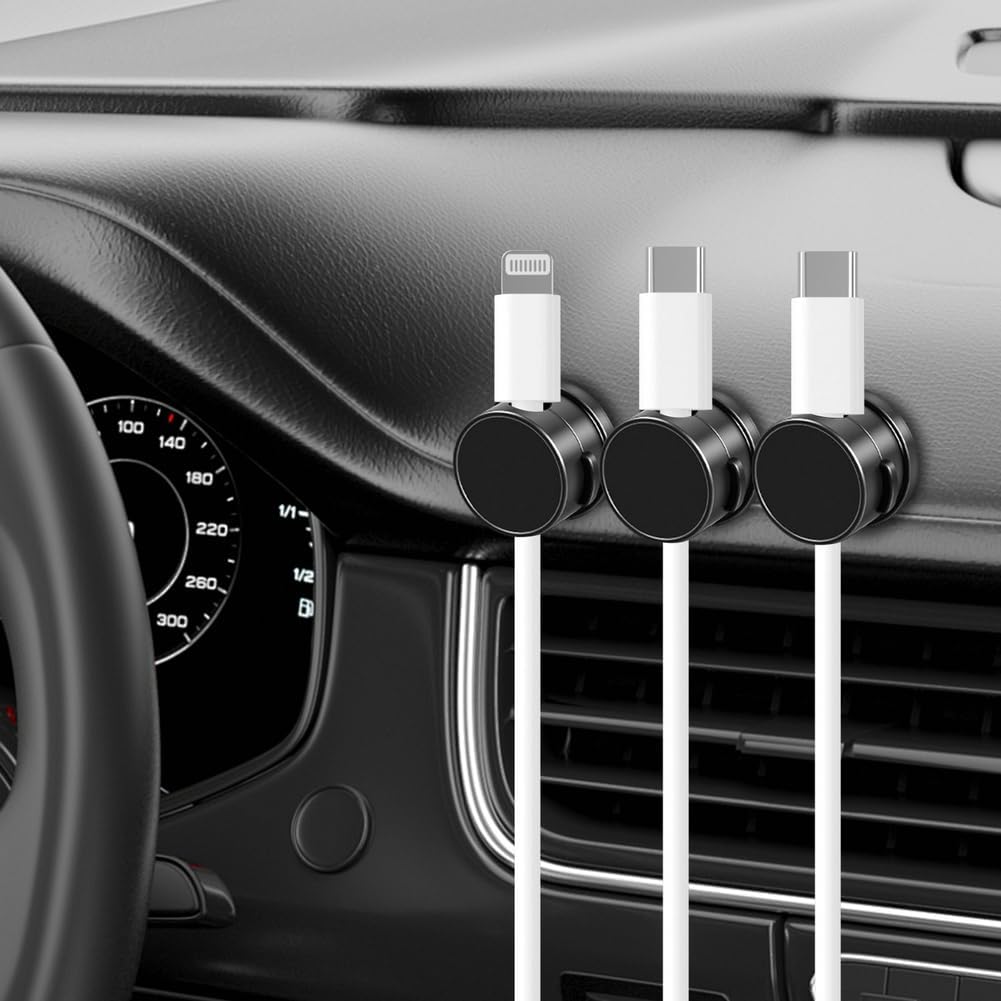 9 Pack Rotatable Magnetic Cord Organizer, Phone Cable Management, Desk Charger Cords Holder, No-Residue Adhesive Cables Clips for Kitchen, Office, Car, Nightstand(Black)