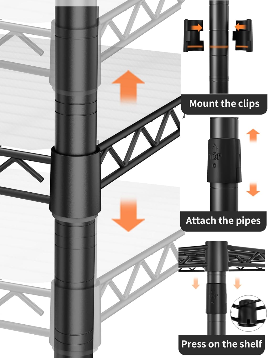 8 Tier Adjustable Storage Shelves Heavy Duty Metal Shelf Wire Shelving Unit Organizer Rack for Home Kitchen Office Pantry Room Bathroom Shelving Organizers and Storage Laundry