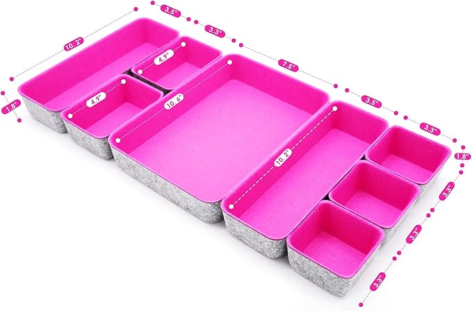 Welaxy desk drawer organizers tray for office suppliers entryway catchall key holder makeup crafts pens decluttering 8-piece fall gift (hot pink)