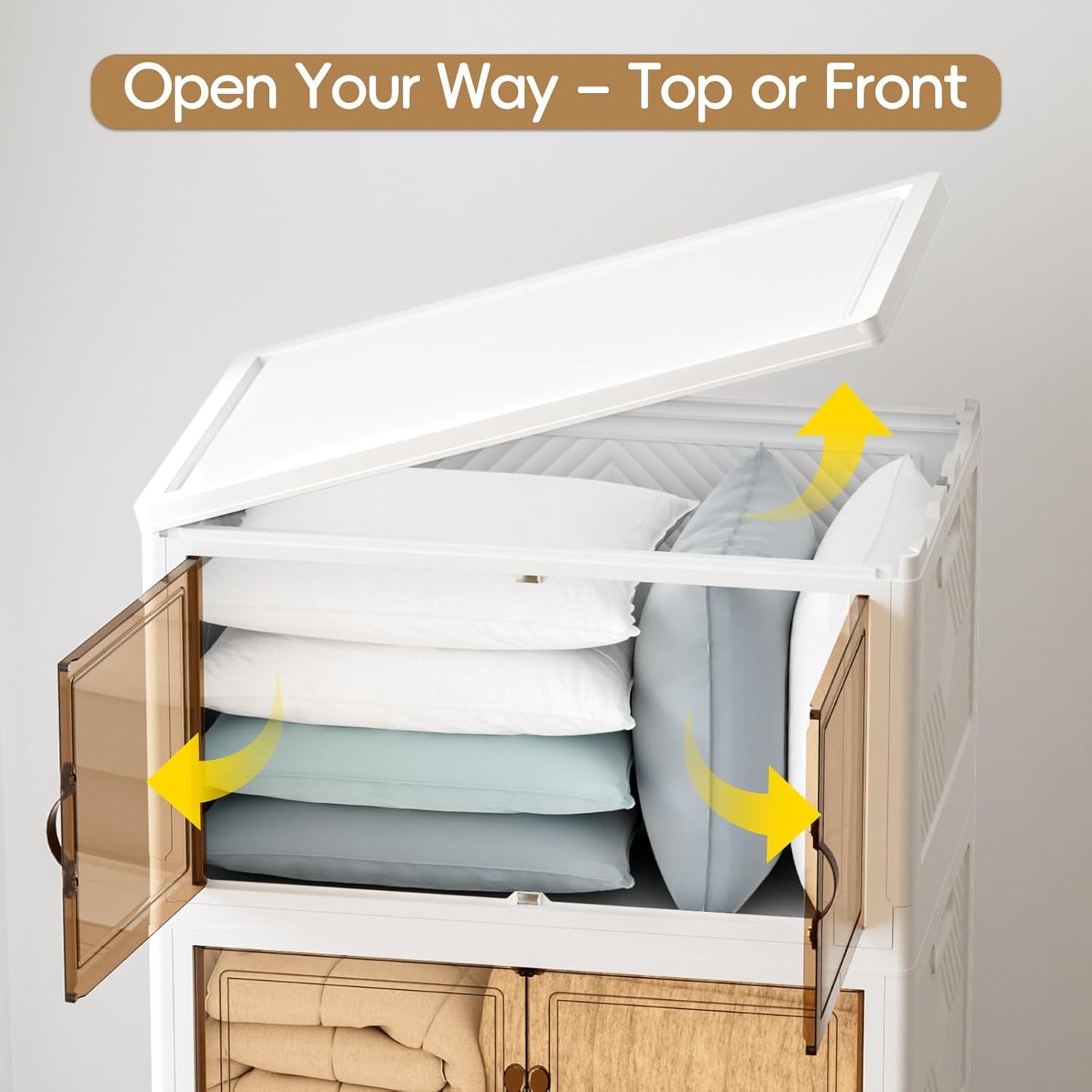 JEKO&JEKO 323Qt Stackable Storage Bins with Lids and Wheels, Foldable Collapsible Plastic Boxes for Clothes, Home, White, 4 Pack