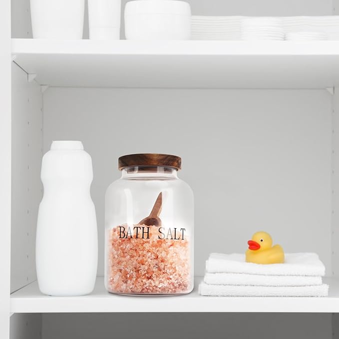 74 oz Glass Bath Salts Jar,Bath Salt Container with Wooden Lid and Scoop,Bathroom Organizers and Storage,for Bathroom Bath Decor,Home Decor,Bathtub Accessories for Women