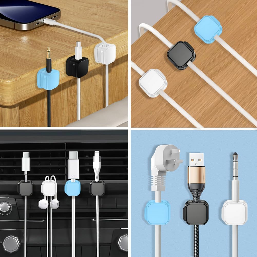 18 Pack Cord Organizer Holder, Magnetic Cable Clips Management, Easy Adhesive Phone Charging Cable Keeper, Hide Or Organize Desk Cable for Kitchen, Office, Car, Nightstand(3Colors)