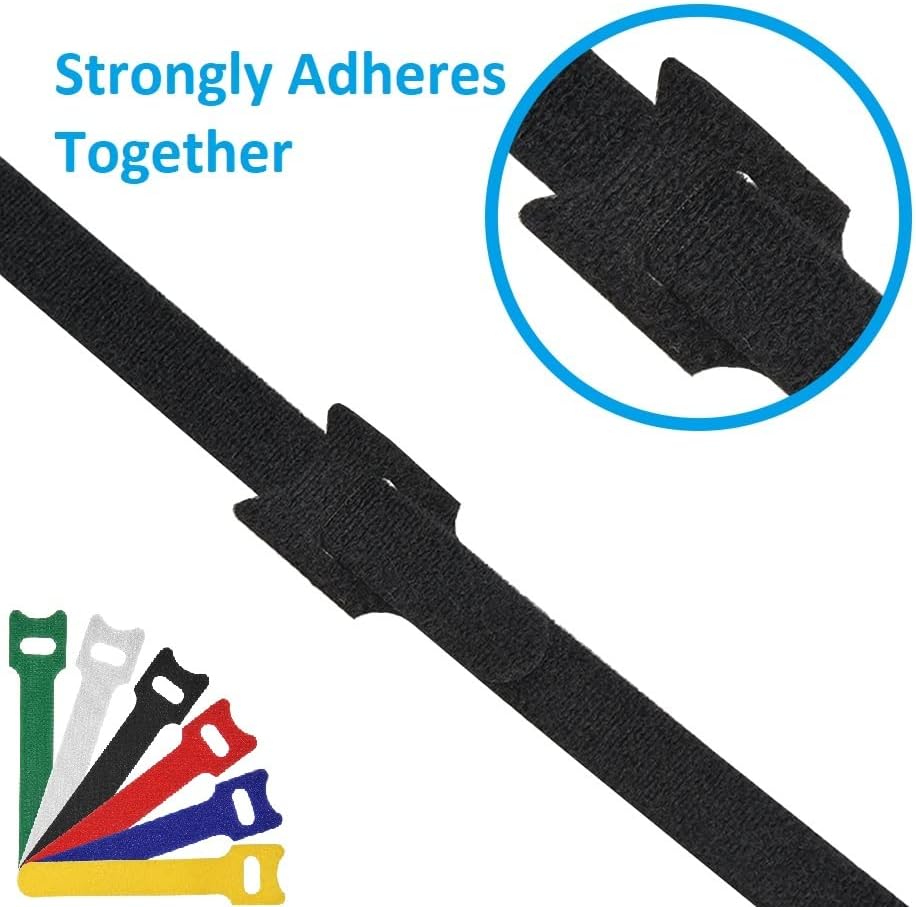 6" (60-Pack) Reusable Hook and Loop Self Gripping Multicolor Fastening Cable Ties - Multipurpose Microfiber Cloth Assorted Cable Organizer Ties