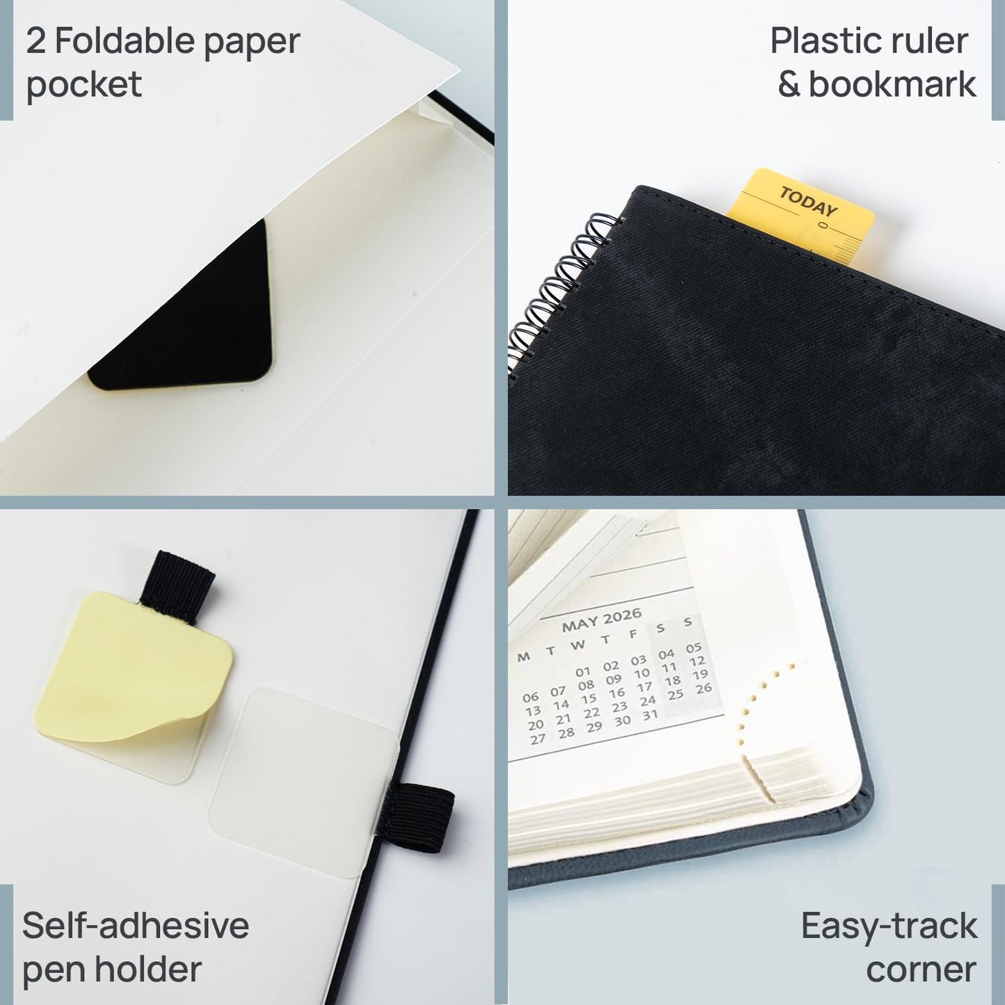 POPRUN 2026 Weekly Planner 30-Mintue (Medium 7'' x 8.5'') - From Jan 2026 to Dec 2026 - Two Pages Per Week Appointment Book with Monthly Tabs, Softcover, Inner Pocket, Pen Holder - Black