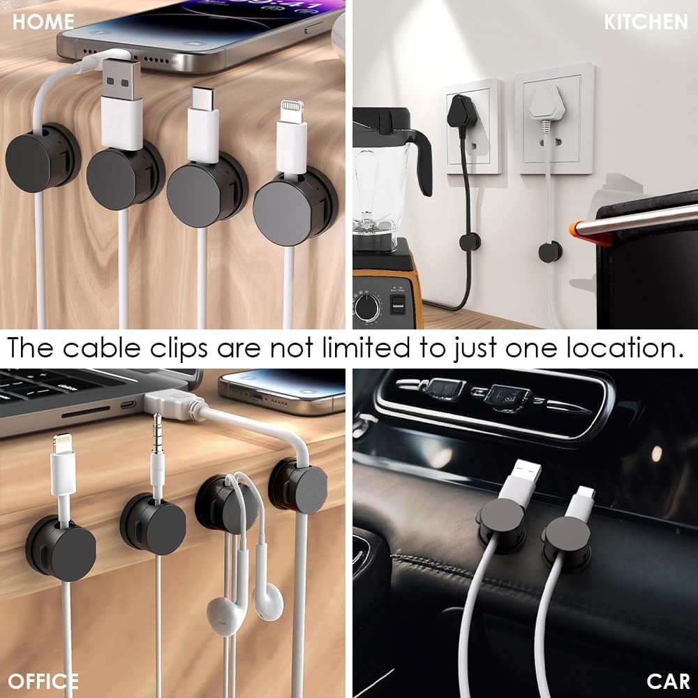 6Pack Magnetic Cable Clips, Cord Organizer, Easy Secure Adhesive Cable Management, Under Desk Hider for Nightstand Desktop Wall Phone Charging USB Car Workspace Office
