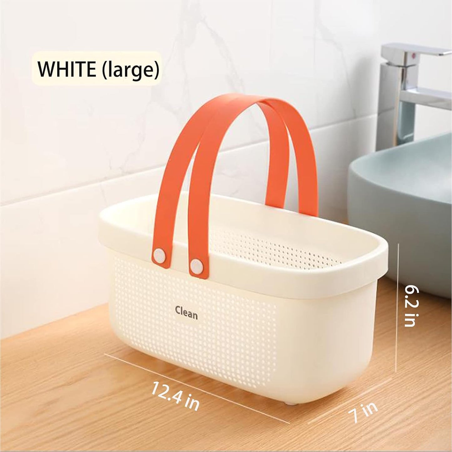 JiatuA Plastic Storage Basket with Handle Portable Shower Caddy Tote Organizer Basket Bin for Bathroom Kitchen Dorm Room Bedroom, White