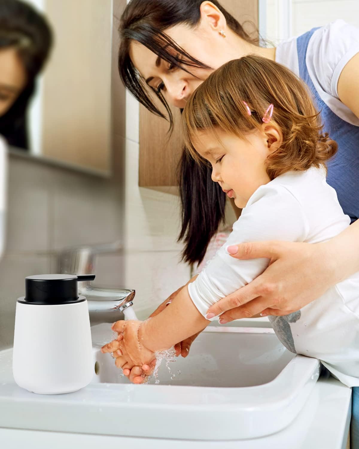 Bosilunlife Foam Soap Dispenser - 12Oz Matte White Ceramic Foaming Hand Soap Dispenser for Bathroom Refillable Liquid Kitchen Dish Hand Wash Dispenser Modern