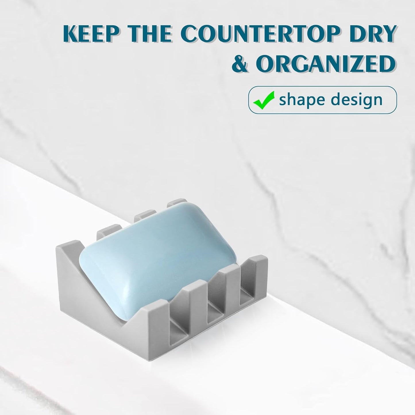 Self Draining Soap Dish Holder,Silicone Soap Dish,for Bathroom,Kitchen, Sponges,Can Extend Soap Life,Keep Soap Bars Dry and Easy Cleaning (2, Light Grey)