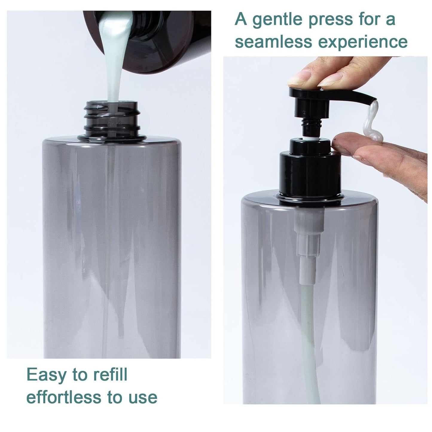 Yebeauty Soap Dispenser, 2 Pack 17oz/500ml Refillable Pump Bottle Dispenser Plastic Empty Shampoo and Conditioner Bottles Clear Black Lotion Container with Travel Lock for Bathroom Decor Upgrade