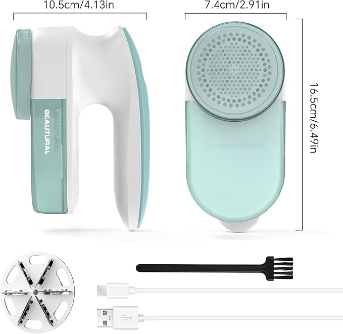 BEAUTURAL Fabric Shaver and Lint Remover, Rechargeable Sweater Defuzzer with 2 Speeds, 1 Replaceable 6-Leaf Blade, Remove Fuzz, Lint Balls, Pills, Bobbles for Clothes and Furniture