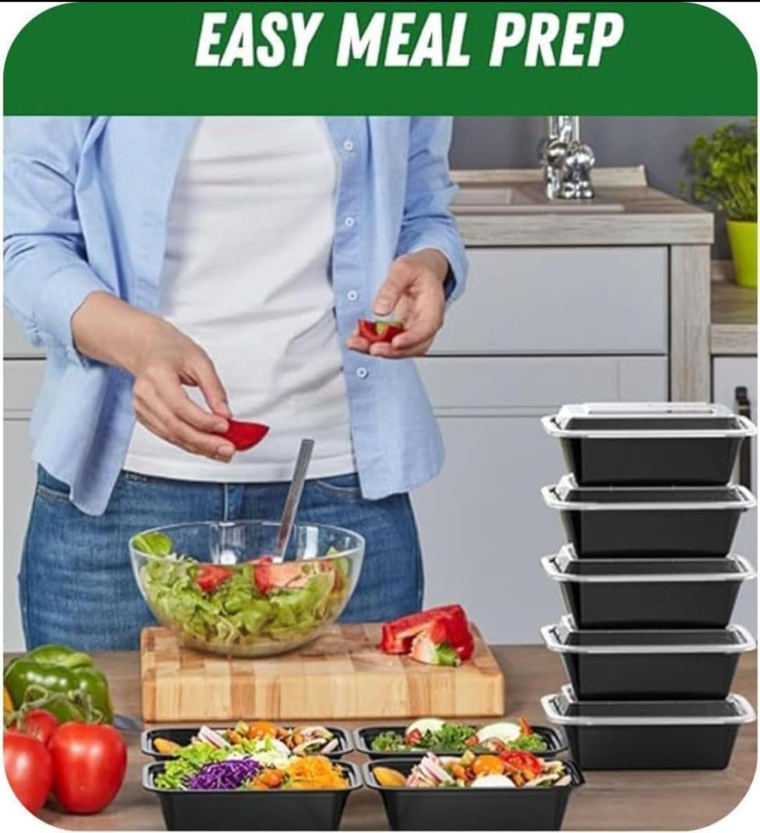 15 piece Meal Prep Containers Reusable with Lids, Sturdy Leakproof & Food Safe, Microwave, Freezer, Dishwasher Safe Food Prep Containers, To Go Take Out plactic food storage