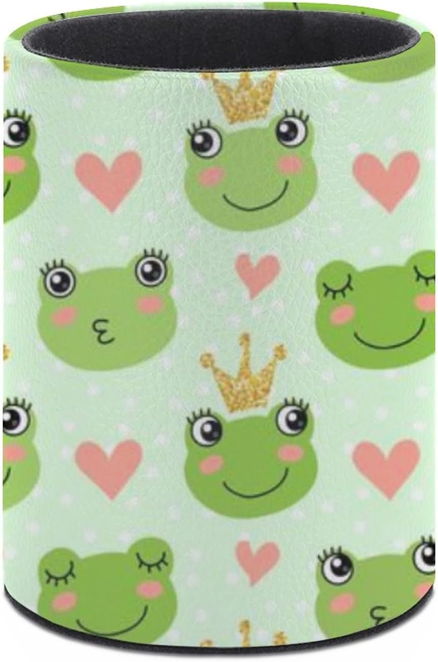 Cute Frogs Pen Holder Pencil Organizer Cute Pencil Cup Desk Decor Makeup Brush Holder PU Multifunctional Office Suppliesfor Home Classroom School