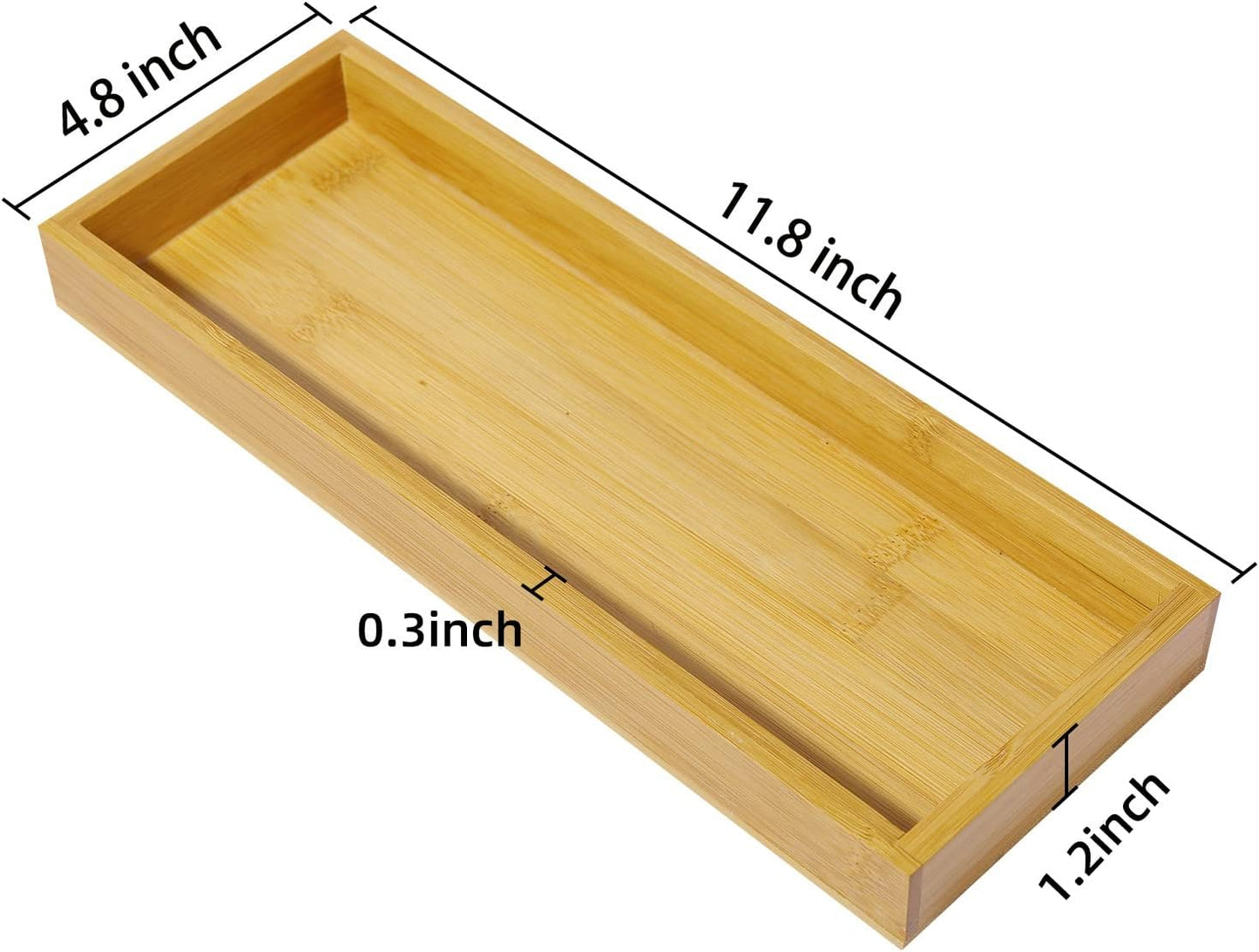 Natural Bamboo Rectangular Vanity Tray, 11.8 x 4.6 x 1.2 inches, Brown, Solid, Rustic, Eco-friendly, Non-slip, Perfect for Perfume, Toiletries, Decorative Items