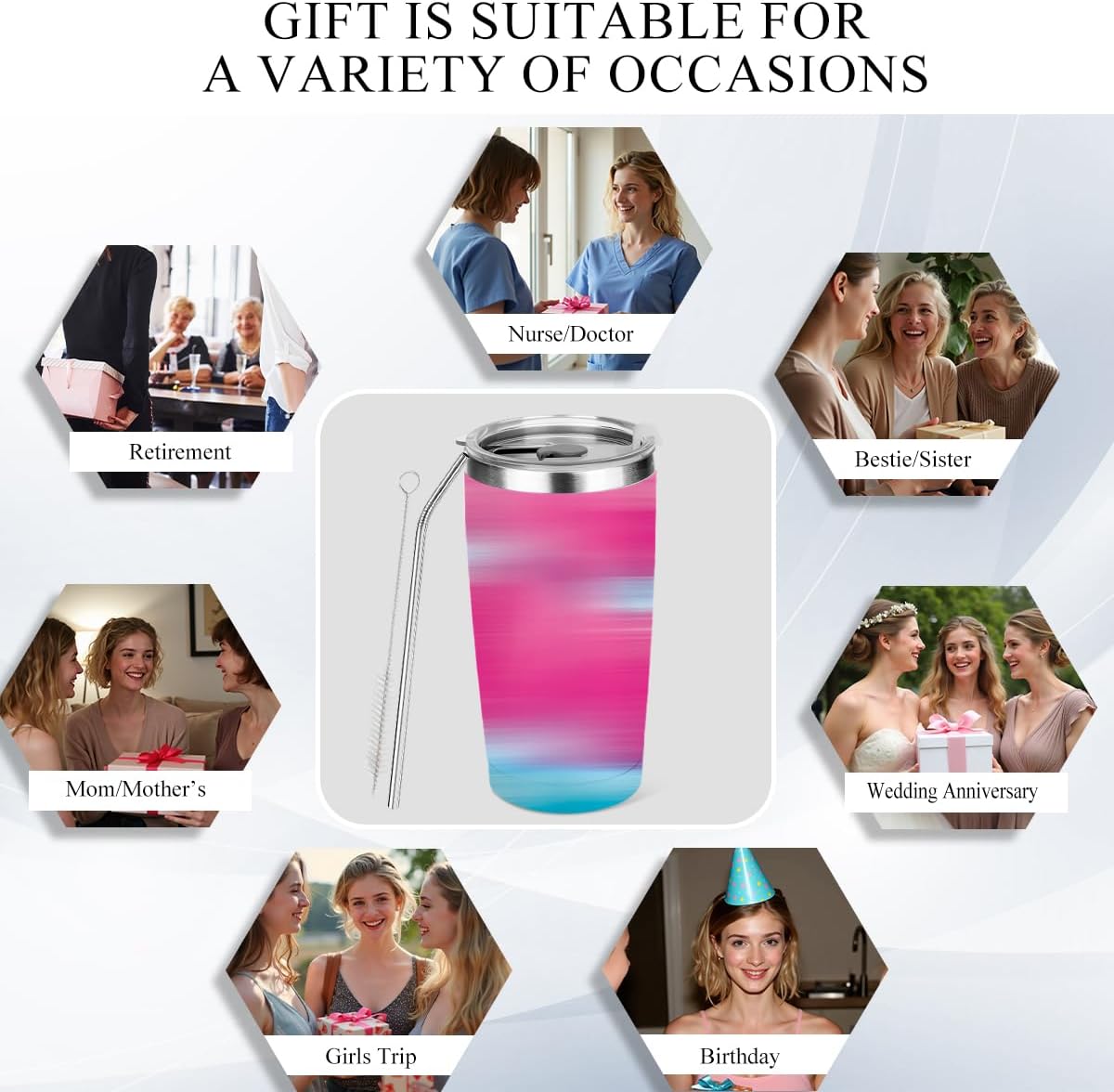 20 oz Insulated Tumbler, Tumbler with Lid Straw, Insulated Travel Coffee Mug Stainless Steel Cup for Cold Hot Drink Gift for Women Friend Girls Sister Christmas Birthday Friendship (Colorful Abstract)