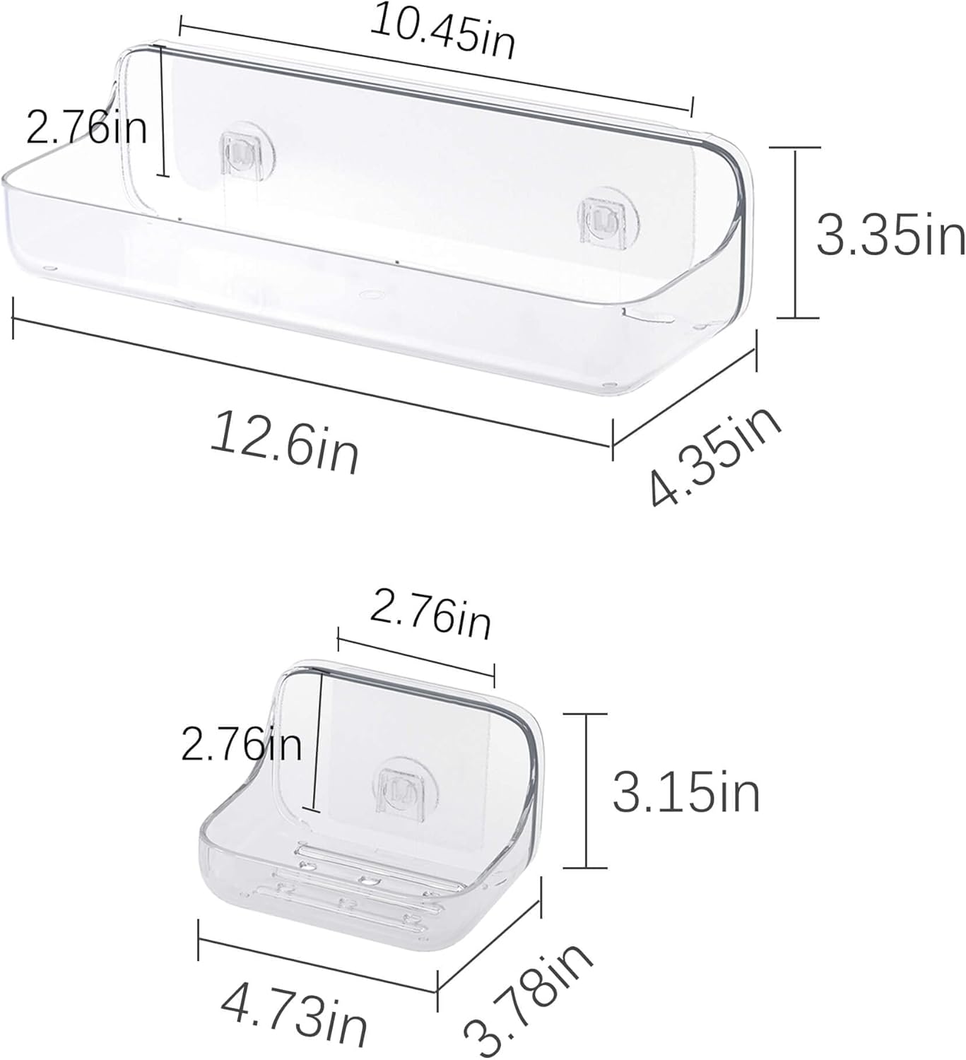 TZAMLI Clear Shower Caddy with Soap Dish, Adhesive Shower Organizer Shelf Plastic Wall Mounted No Drilling Shelves for Bathroom Kitchen Storage, 3 Pack