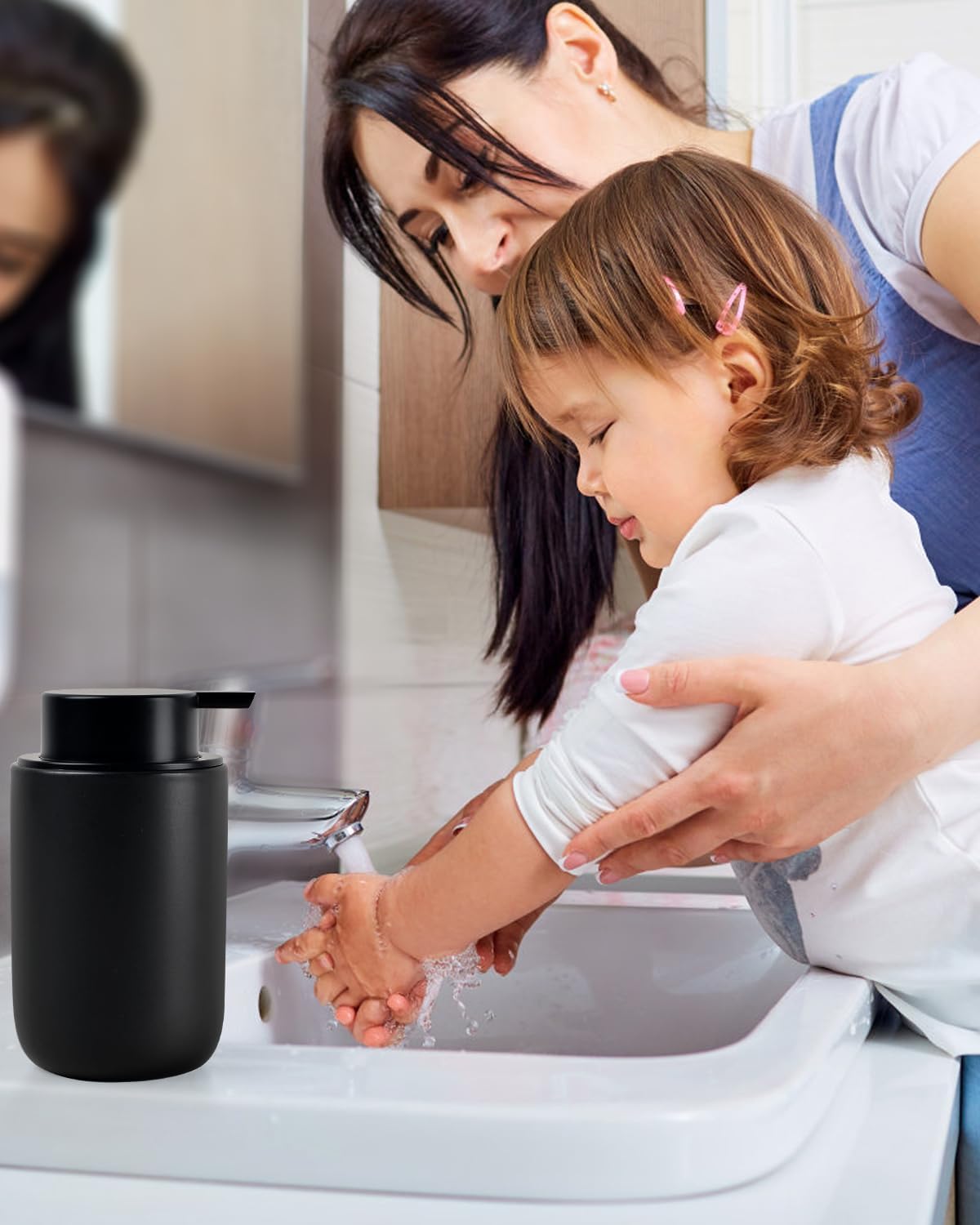 BosilunLife Black Foam Soap Dispenser - Ceramic Foaming Hand Wash Dispenser for Bathroom Modern Farmhouse Small Soap Dispenser Lotion Hand Pump Dispenser for Kitchen Sink