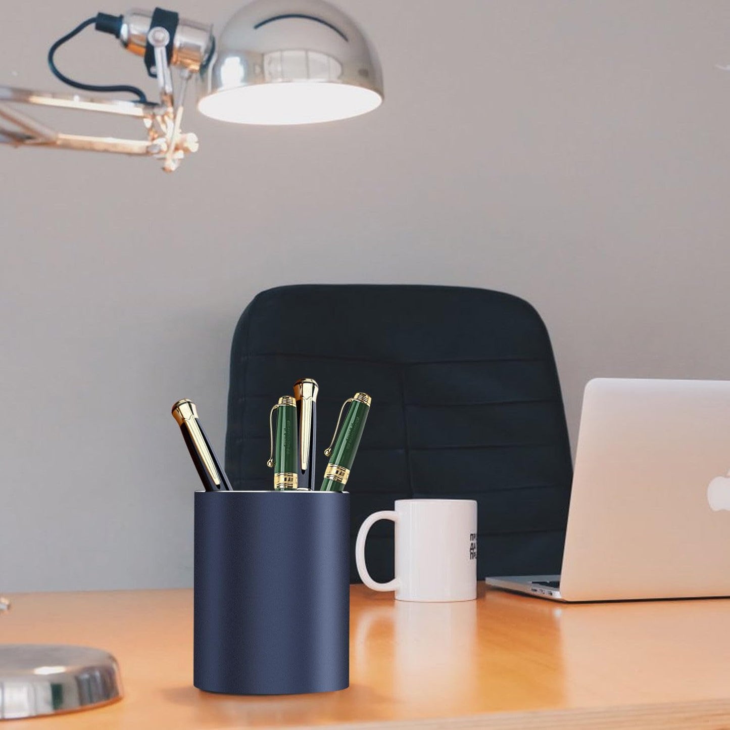 Pen holder, aluminum alloy waterproof pen holder, desktop simple and modern minimalist, multifunctional office supplies for families, kids and schools (blue)