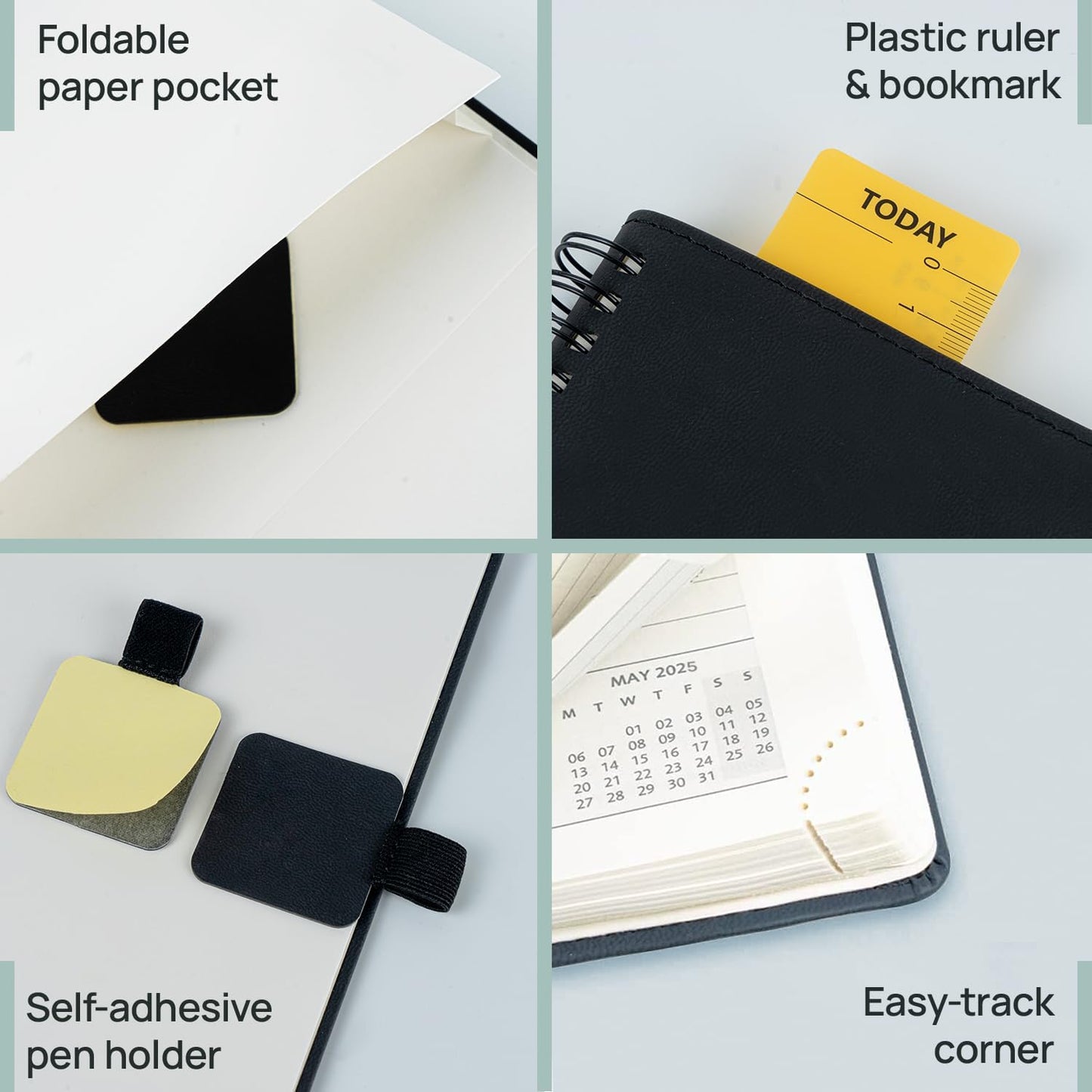 POPRUN Monthly Planner 2025-2026 Spiral Bound (8.5'' x 10.5'') 18 Months Calendar (Jul 2025 - Dec 2026) - 4 Pages per Month with Monthly Expense & Notes, Sunday Start, Leather Cover - Green